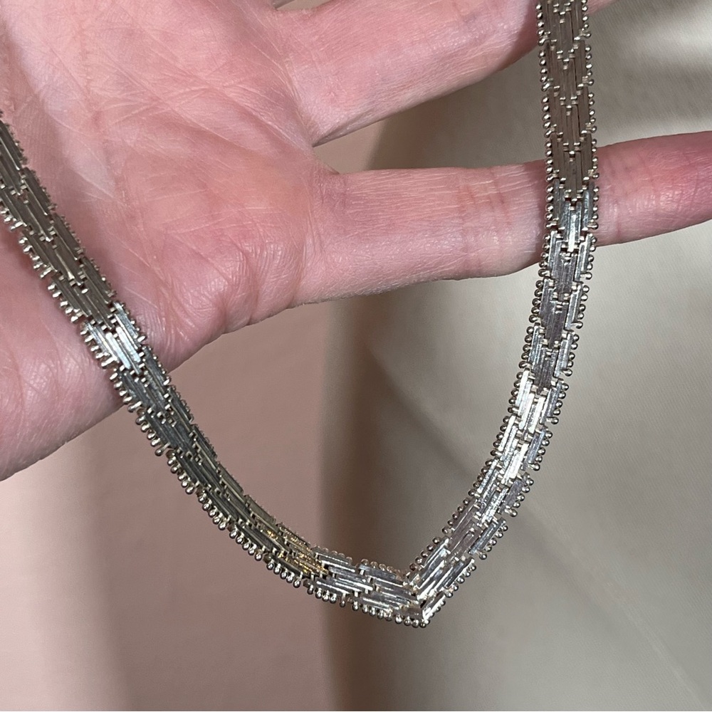 Vintage Sterling silver Retro Flat chevron Italy V point flat Chain necklace 18